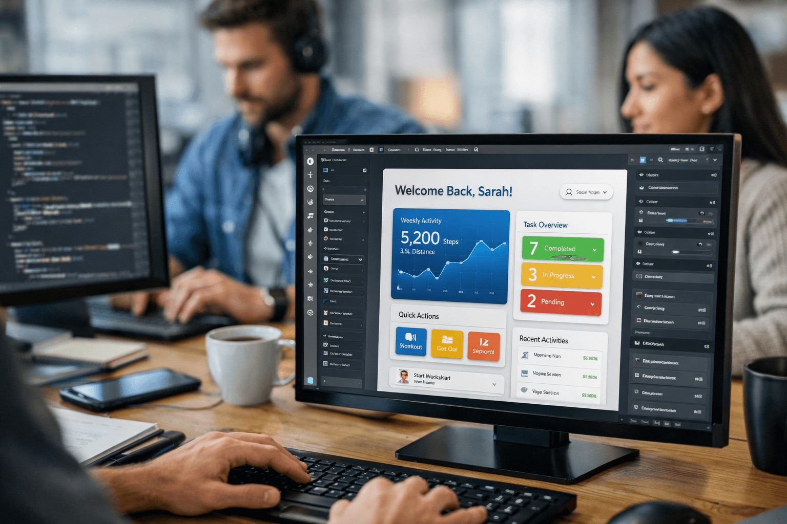 Software developers collaborating